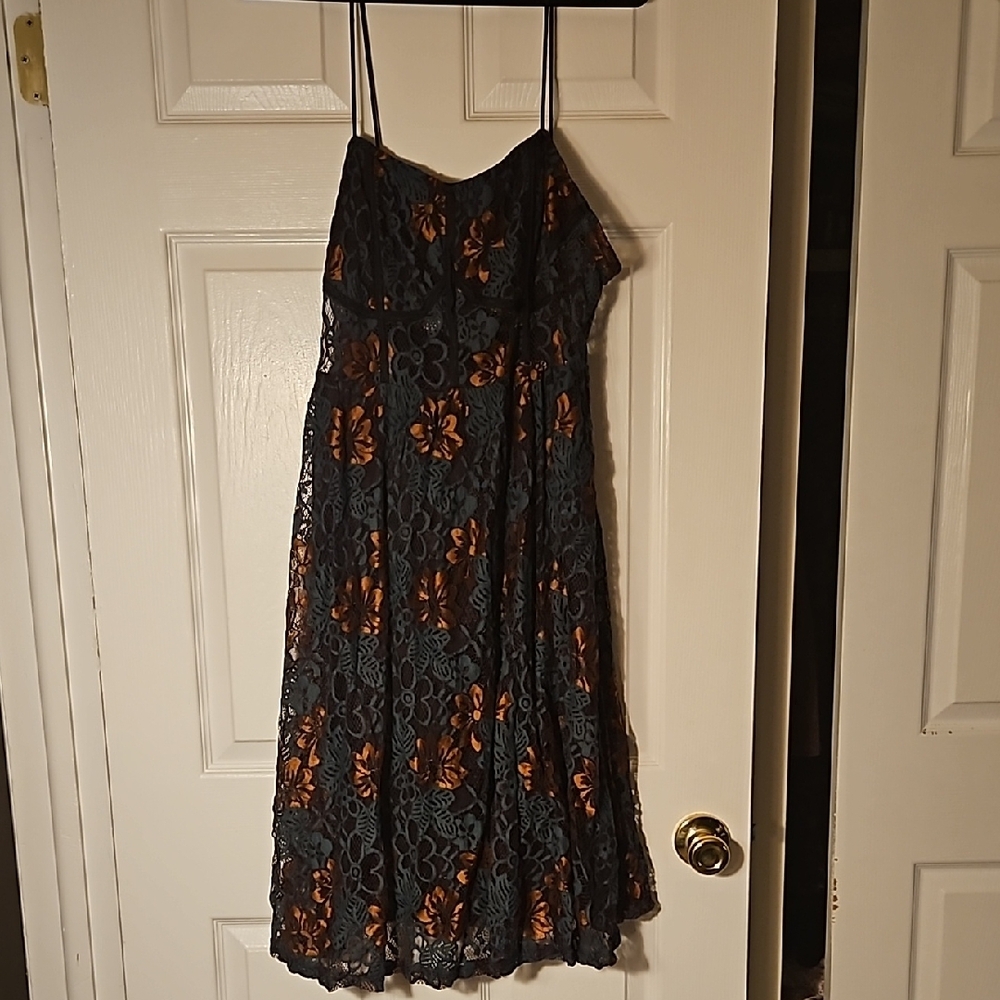SHEIN Green and Orange Floral Dress